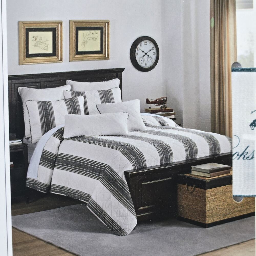 BROOKS BROTHERS Nantucket Stripe Quilt Set WHITE NAVY Blue QUEEN FULL Shams NWT
